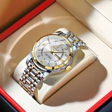 Premium Two-Tone Quartz Watch - Silver & Golden Chain